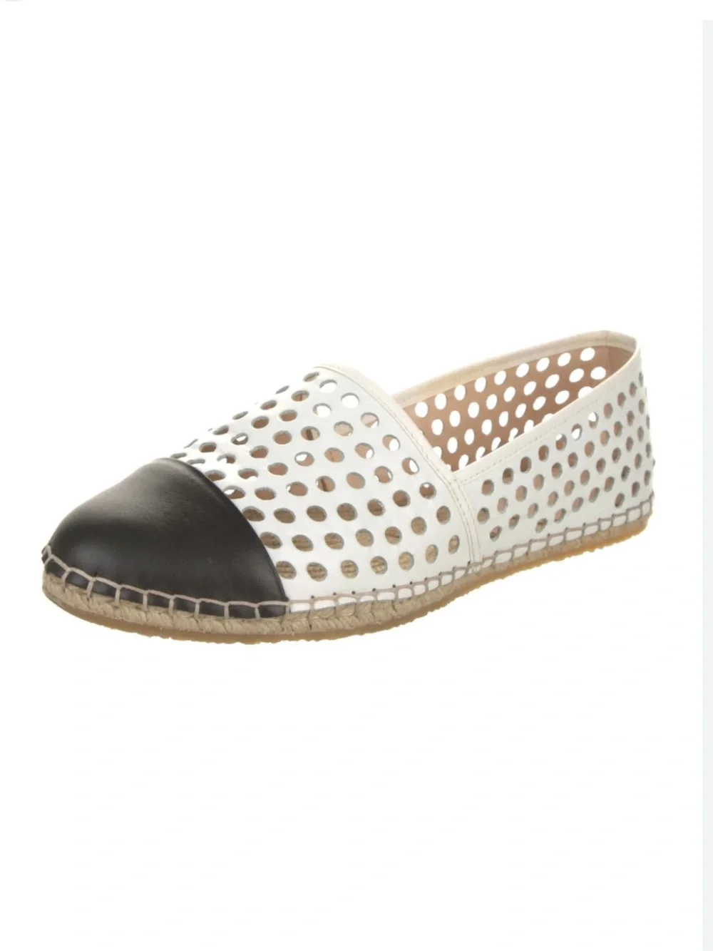 Loeffler Randall White Perforated Espadrilles with Black Cap Toe 10 new